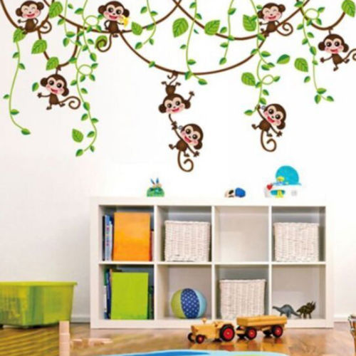 Cute Jungle Wall Sticker with Hanging Monkeys by HitMyNeed