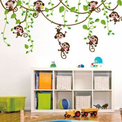 Cute Jungle Wall Sticker with Hanging Monkeys by HitMyNeed
