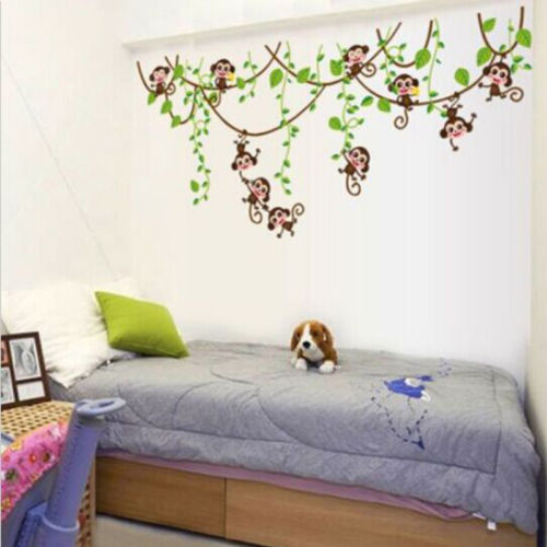 Cute Jungle Wall Sticker with Hanging Monkeys by HitMyNeed