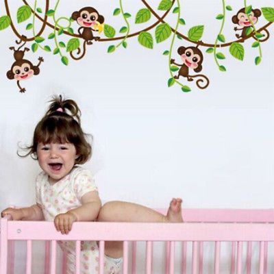 Cute Jungle Wall Sticker with Hanging Monkeys by HitMyNeed