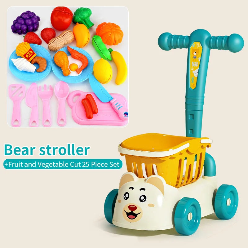 Cute Kids Toy Shopping Trolley with Play Food Set green by HitMyNeed
