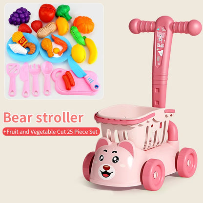 Cute Kids Toy Shopping Trolley with Play Food Set pink by HitMyNeed