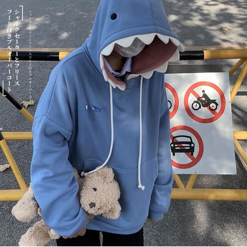 Cute Long Sleeve Shark Hoodie for Women blue l by HitMyNeed