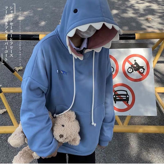 Cute Long Sleeve Shark Hoodie for Women blue l by HitMyNeed