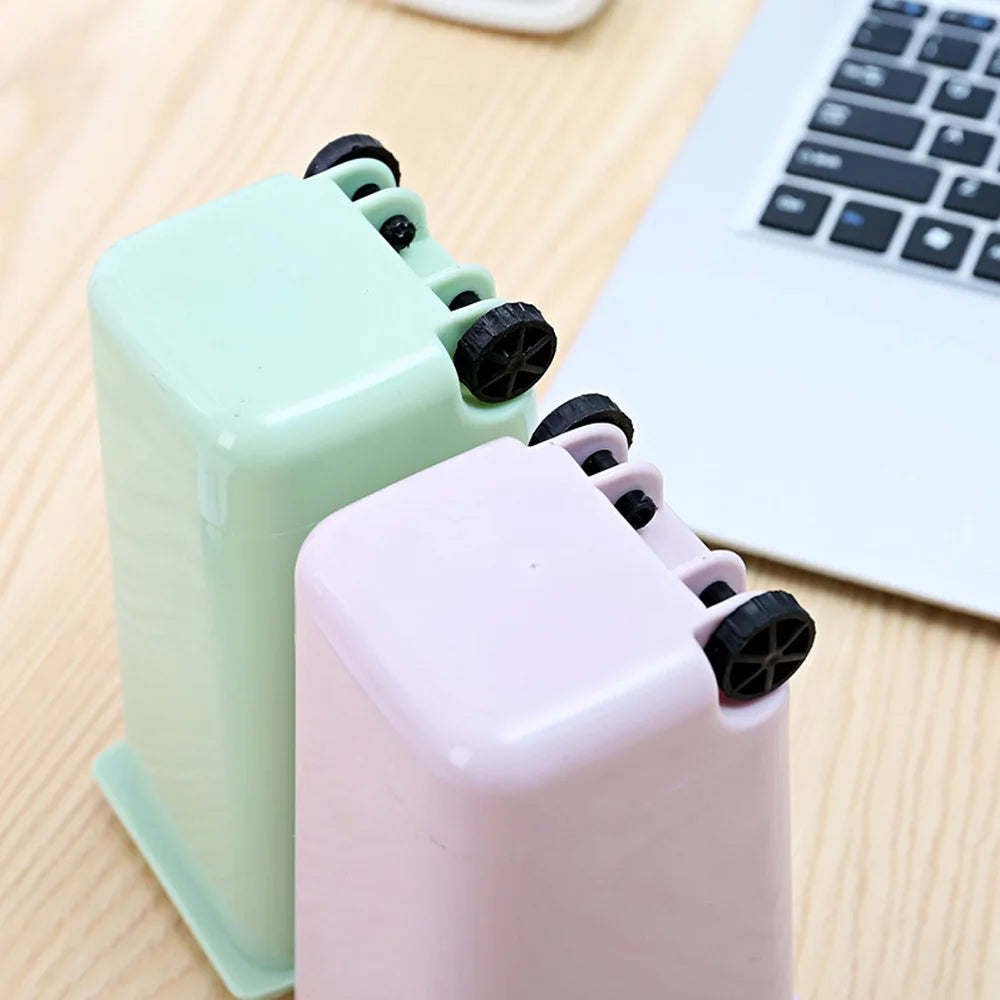 Cute Mini Desktop Trash Can with Lid and Wheels by HitMyNeed