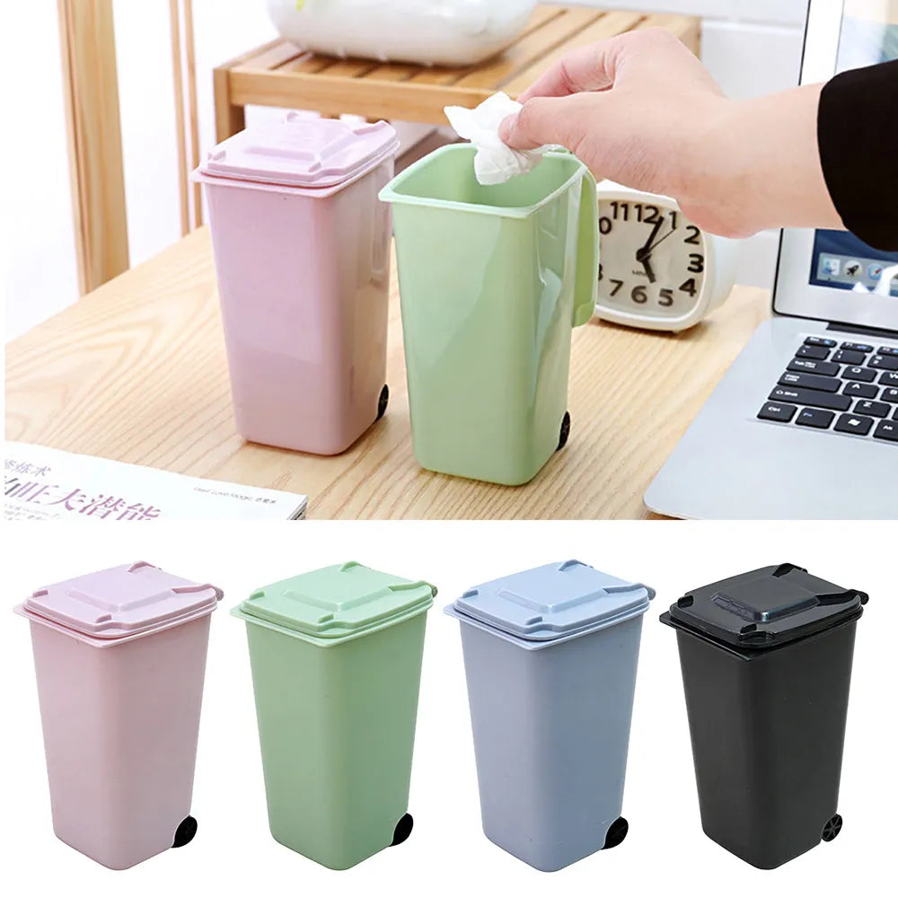 Cute Mini Desktop Trash Can with Lid and Wheels by HitMyNeed