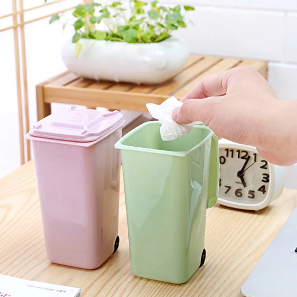 Cute Mini Desktop Trash Can with Lid and Wheels by HitMyNeed