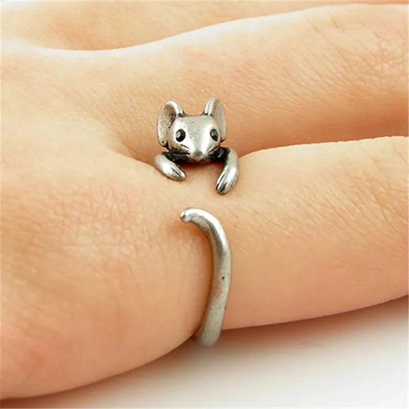 Cute Mouse Adjustable Open Ring in Antique Silver by HitMyNeed