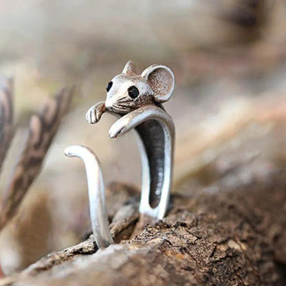 Cute Mouse Adjustable Open Ring in Antique Silver by HitMyNeed