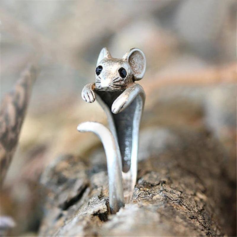 Cute Mouse Adjustable Open Ring in Antique Silver by HitMyNeed