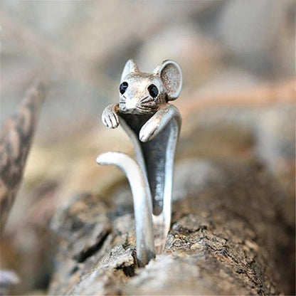 Cute Mouse Adjustable Open Ring in Antique Silver by HitMyNeed