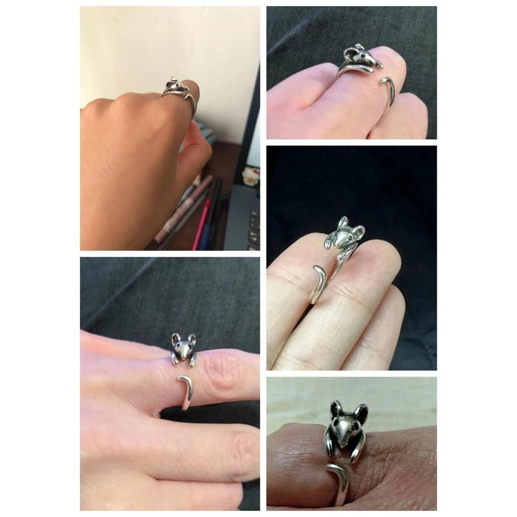 Cute Mouse Adjustable Open Ring in Antique Silver by HitMyNeed