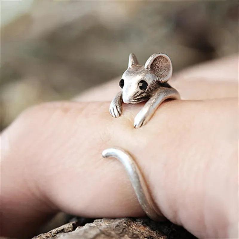 Cute Mouse Adjustable Open Ring in Antique Silver q308 by HitMyNeed