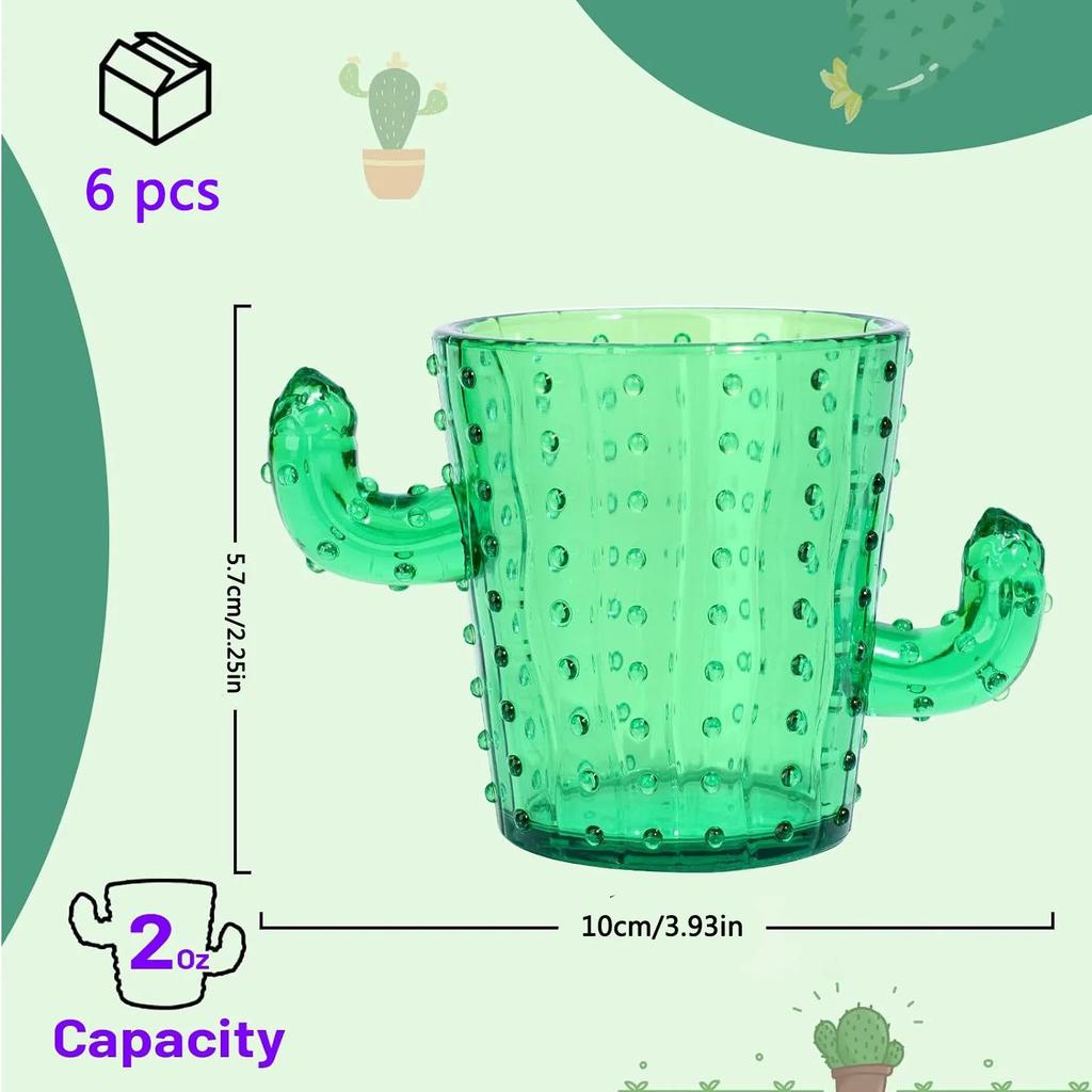 Cute Plastic Cactus Shot Glass Set (6 Pack, 2 oz) by HitMyNeed