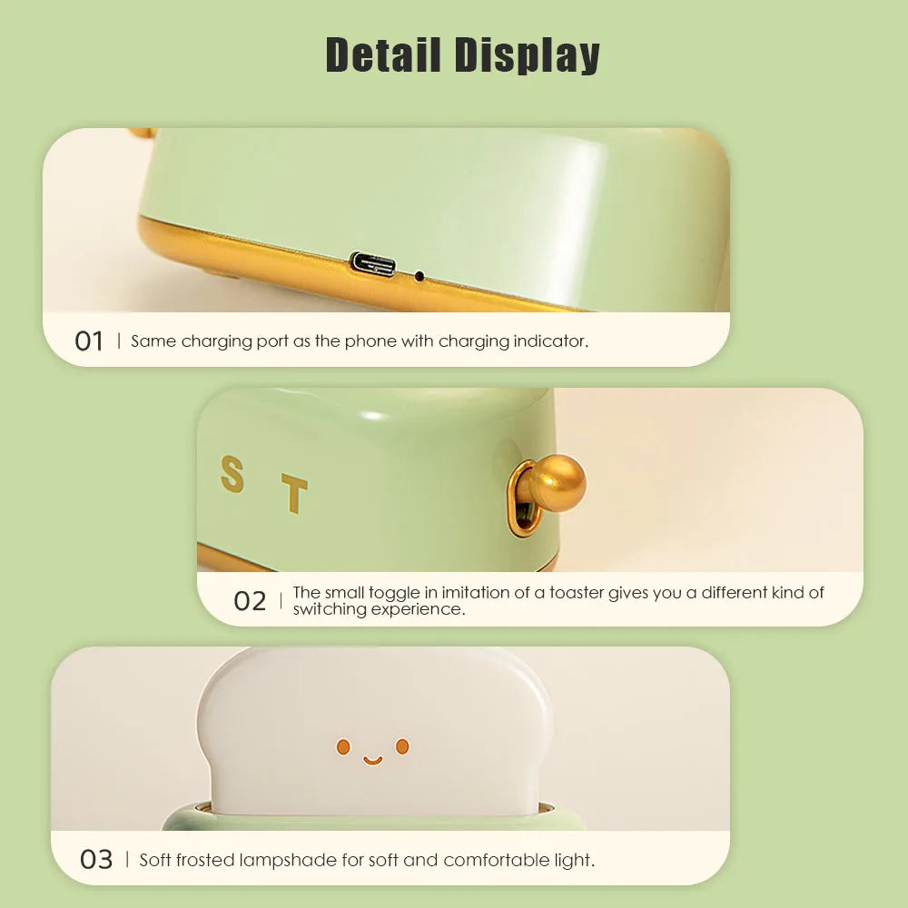 Cute Rechargeable Toast Night Light with Dimmer by HitMyNeed