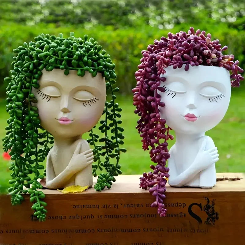 Cute Resin Lady Head Planter for Indoor Plants by HitMyNeed