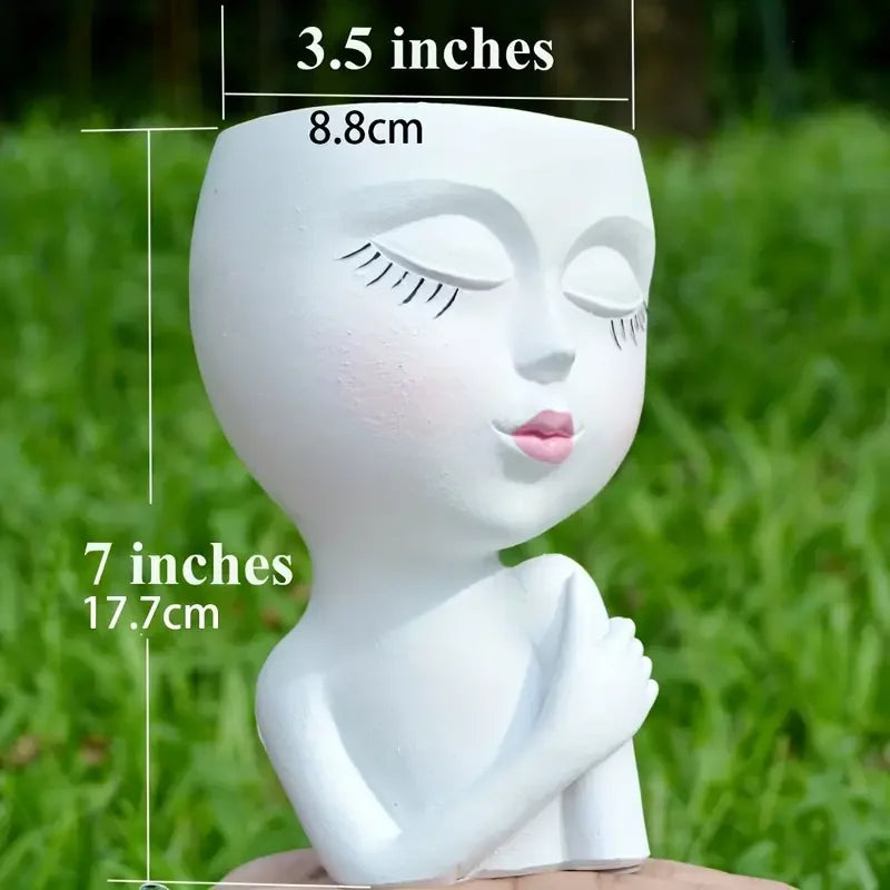 Cute Resin Lady Head Planter for Indoor Plants by HitMyNeed