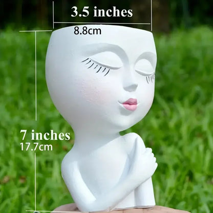 Cute Resin Lady Head Planter for Indoor Plants by HitMyNeed