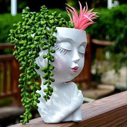 Cute Resin Lady Head Planter for Indoor Plants by HitMyNeed