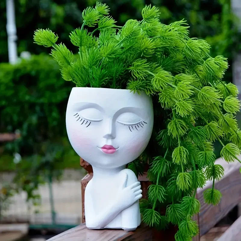 Cute Resin Lady Head Planter for Indoor Plants by HitMyNeed
