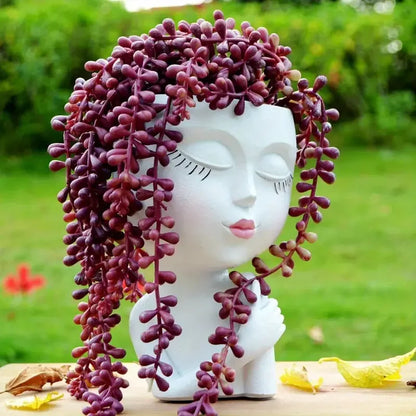 Cute Resin Lady Head Planter for Indoor Plants white by HitMyNeed