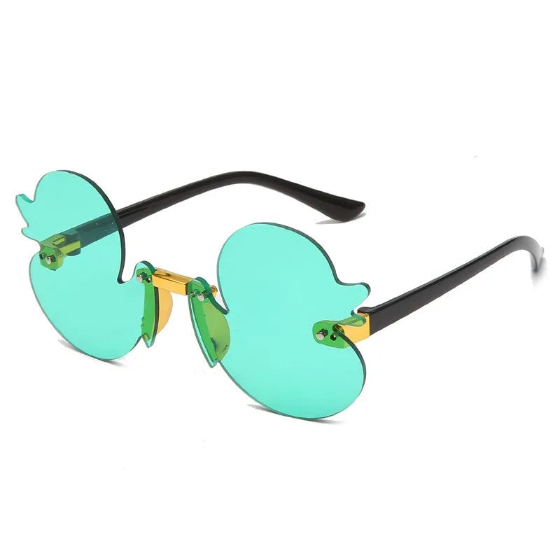 Cute Rimless Duck Sunglasses for Parties & Photos green by HitMyNeed