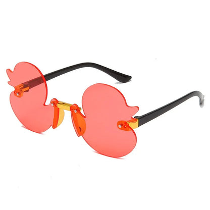 Cute Rimless Duck Sunglasses for Parties & Photos red by HitMyNeed