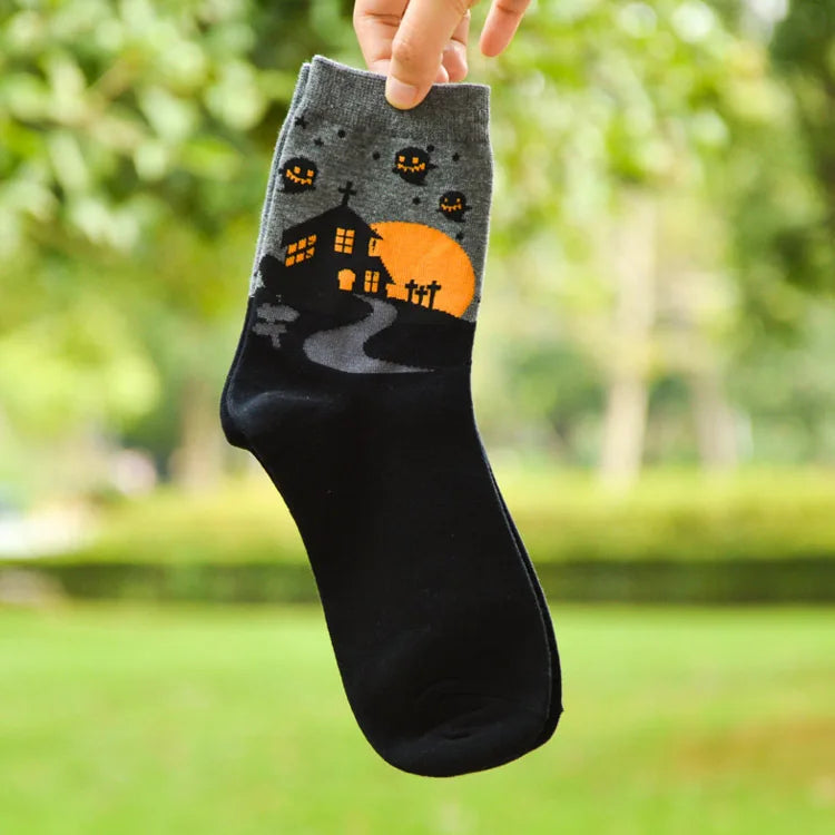 Cute Spooky Halloween Socks for Adults gray by HitMyNeed