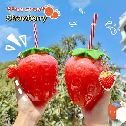 Cute Strawberry Cup with Straw, 500ml by HitMyNeed