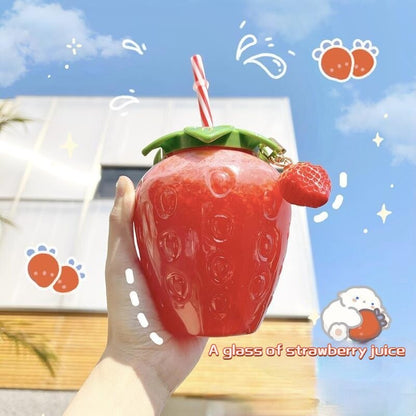 Cute Strawberry Cup with Straw, 500ml by HitMyNeed