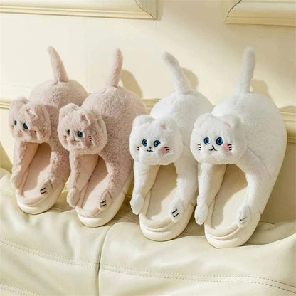 Cute Winter Cat Fuzzy Slippers for Women & Men by HitMyNeed