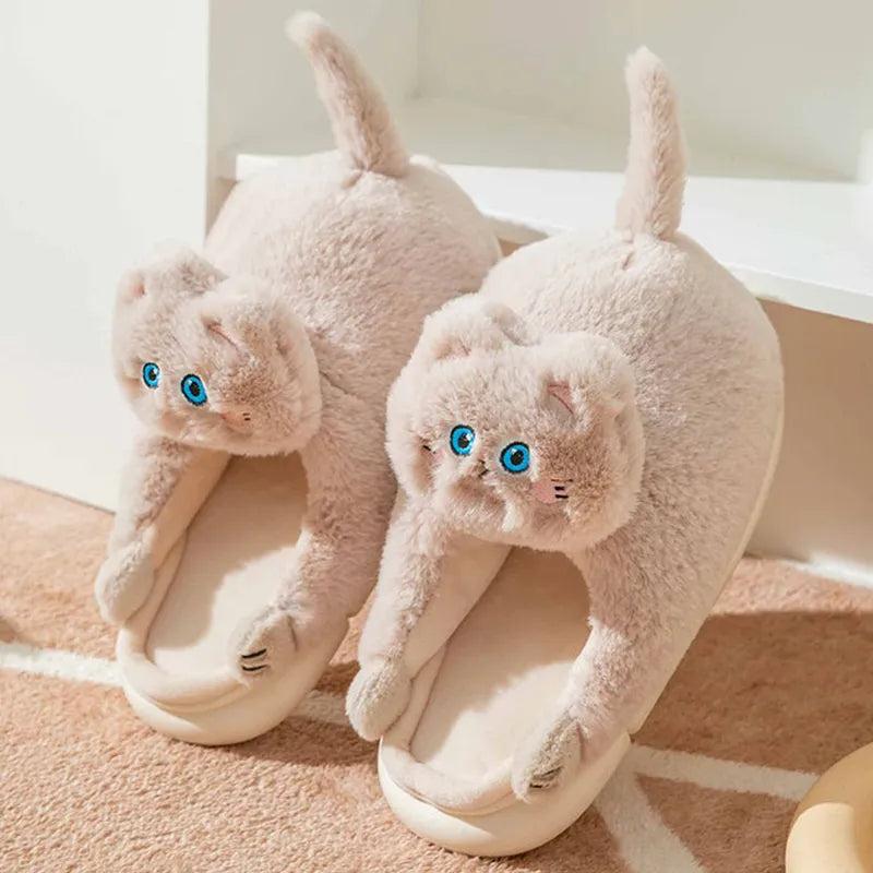 Cute Winter Cat Fuzzy Slippers for Women & Men by HitMyNeed