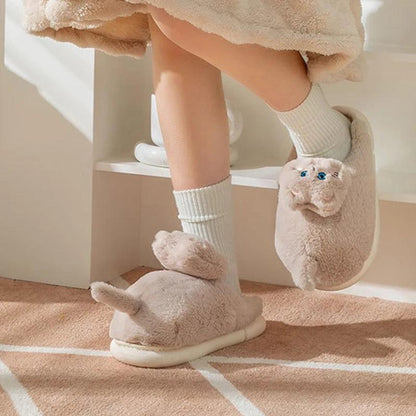 Cute Winter Cat Fuzzy Slippers for Women & Men by HitMyNeed