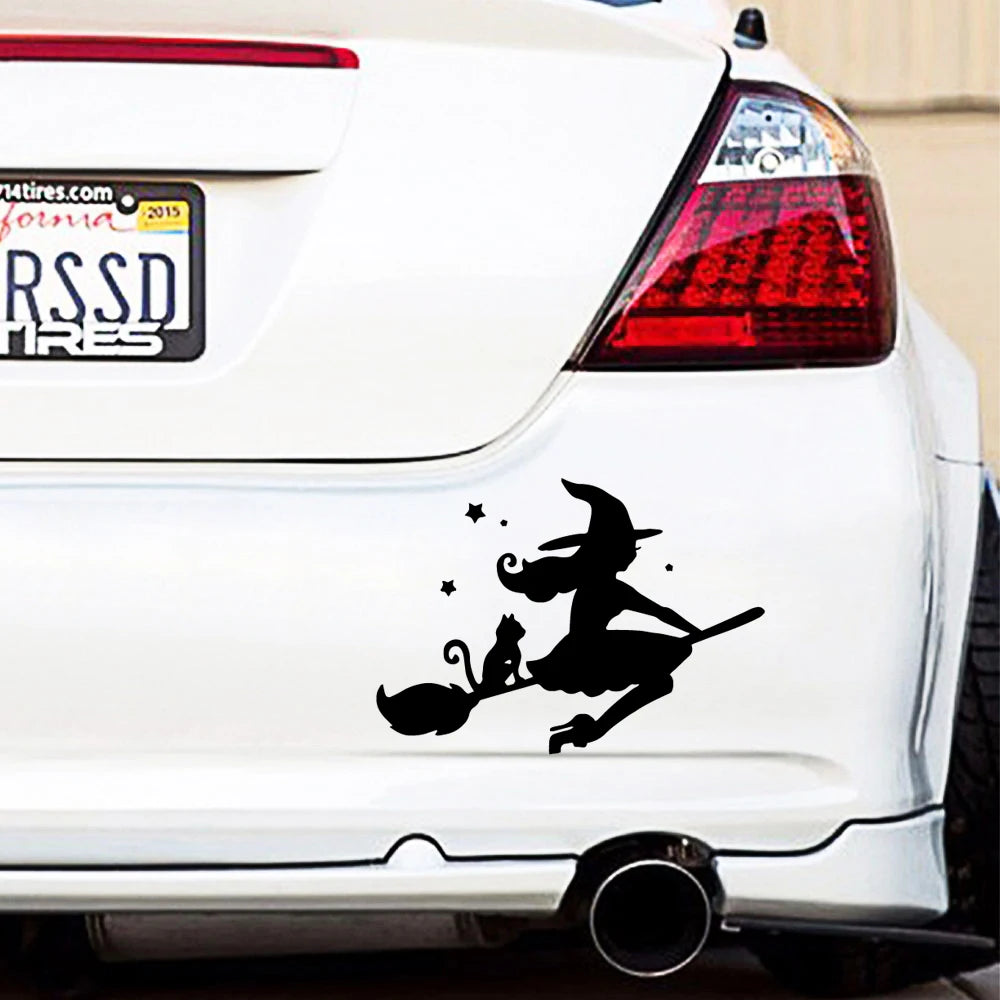 Cute Witch and Cat Car Decal Sticker by HitMyNeed