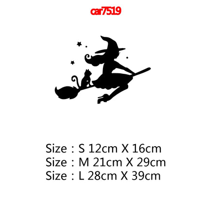 Cute Witch and Cat Car Decal Sticker by HitMyNeed