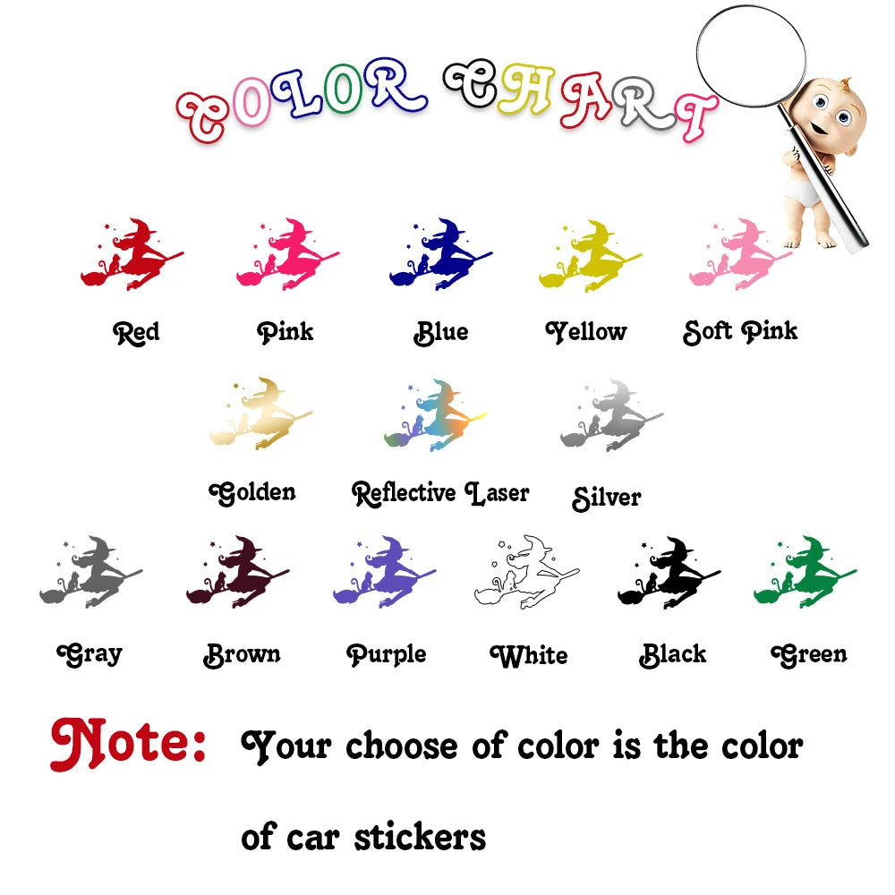 Cute Witch and Cat Car Decal Sticker by HitMyNeed