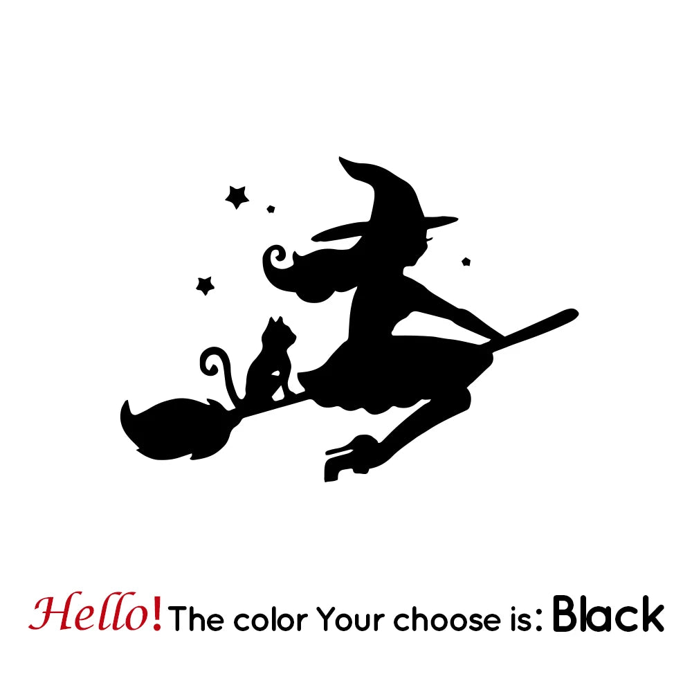 Cute Witch and Cat Car Decal Sticker black l-28cm-x-39cm by HitMyNeed
