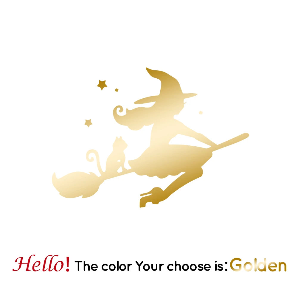 Cute Witch and Cat Car Decal Sticker gold s-12cm-x-16cm by HitMyNeed