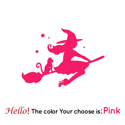 Cute Witch and Cat Car Decal Sticker pink l-28cm-x-39cm by HitMyNeed