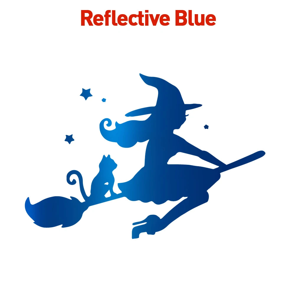 Cute Witch and Cat Car Decal Sticker reflective-blue l-28cm-x-39cm by HitMyNeed