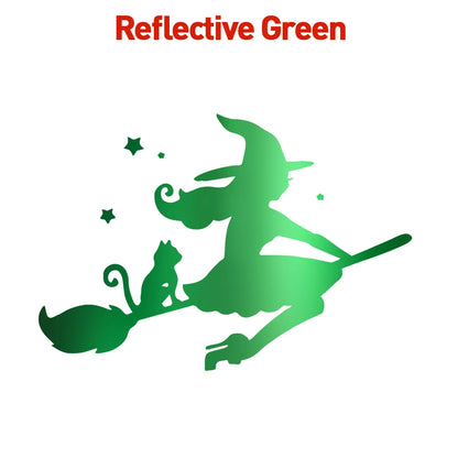 Cute Witch and Cat Car Decal Sticker reflective-green l-28cm-x-39cm by HitMyNeed
