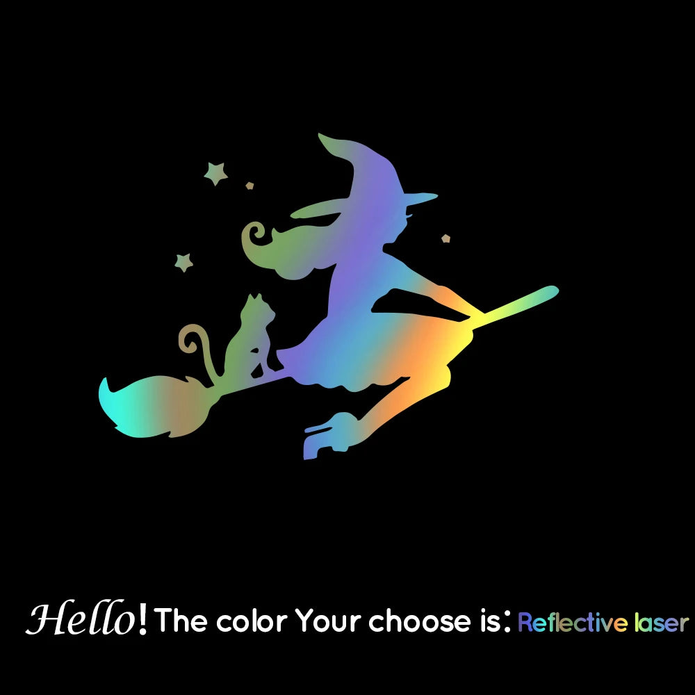 Cute Witch and Cat Car Decal Sticker reflective-laser l-28cm-x-39cm by HitMyNeed