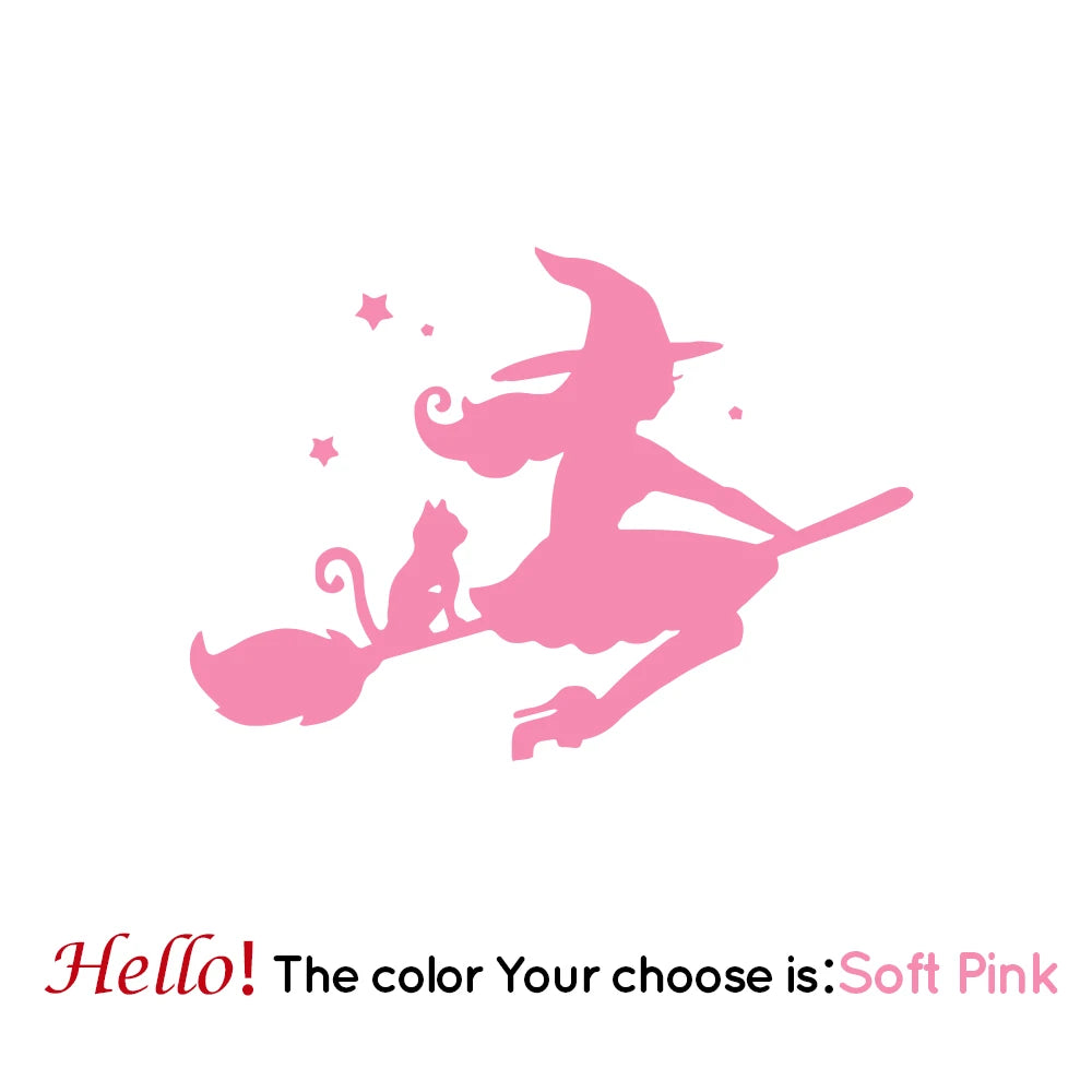 Cute Witch and Cat Car Decal Sticker soft-pink l-28cm-x-39cm by HitMyNeed