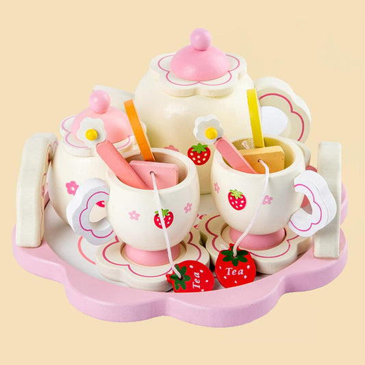 Cute Wooden Play Tea Set for Kids (17 Pieces) by HitMyNeed