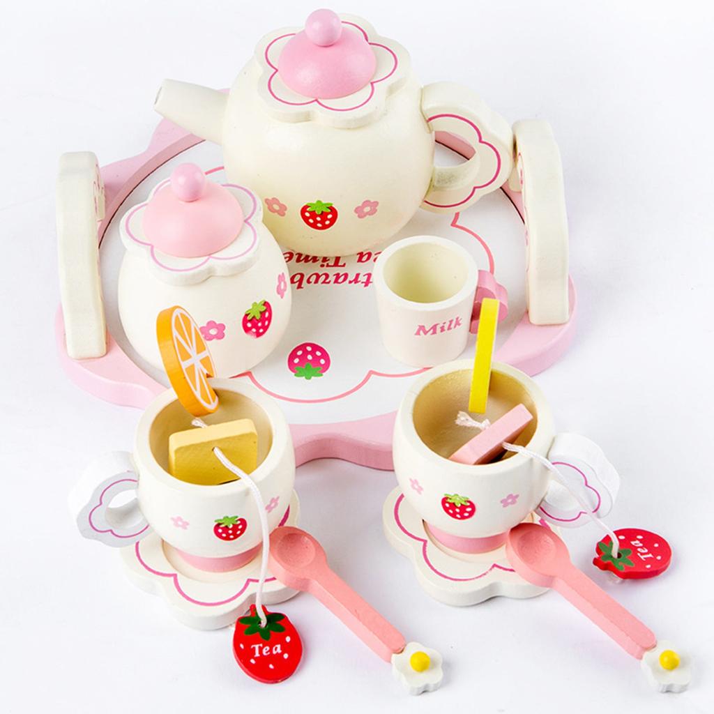 Cute Wooden Play Tea Set for Kids (17 Pieces) by HitMyNeed