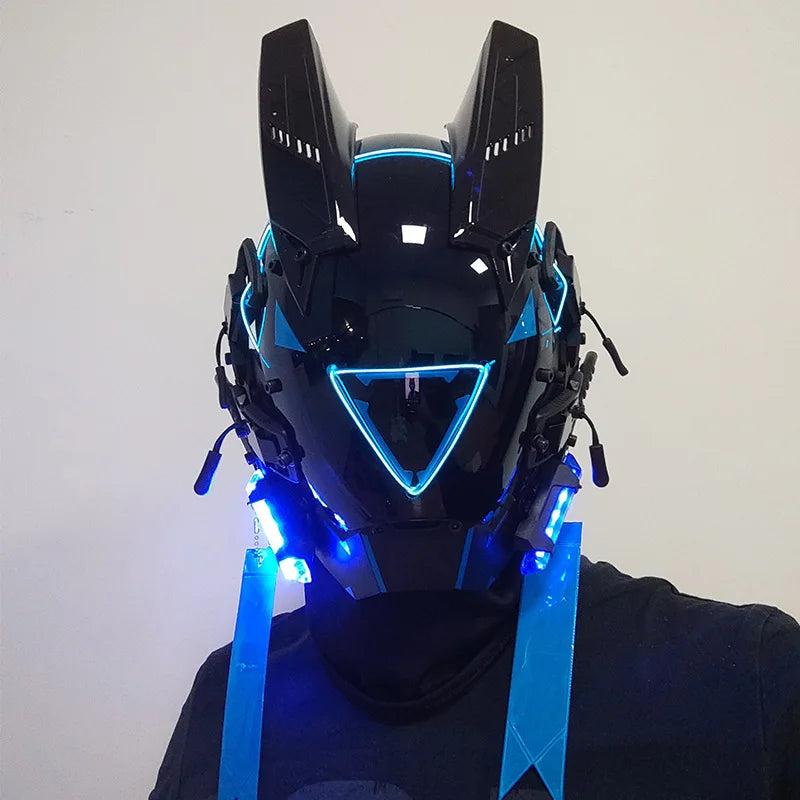 Cyberpunk LED Armoured Mask for Adults - White army-green by HitMyNeed
