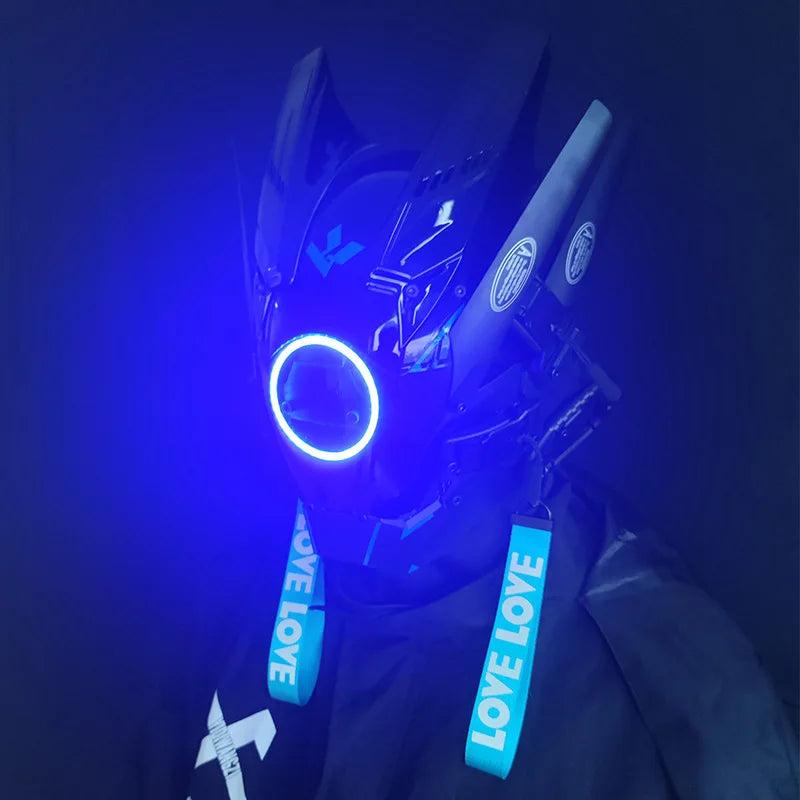 Cyberpunk LED Armoured Mask for Adults - White multi by HitMyNeed