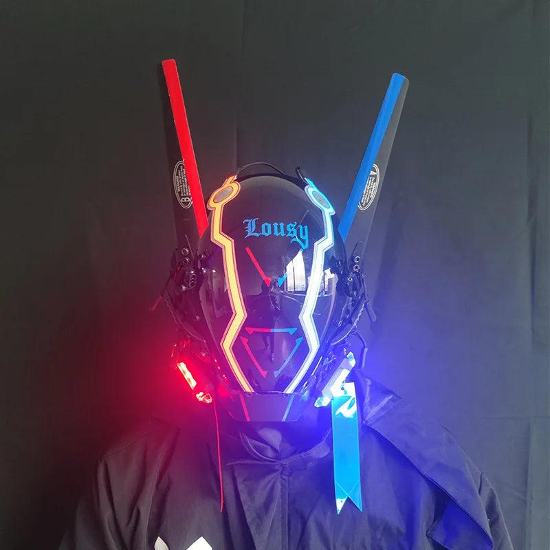 Cyberpunk LED Armoured Mask for Adults - White sky-blue by HitMyNeed