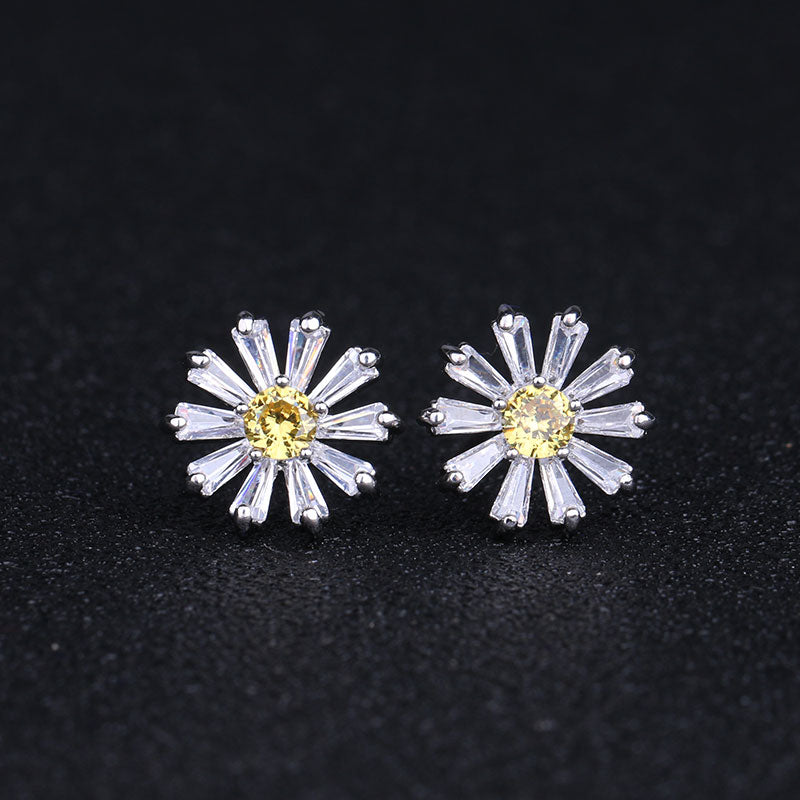 Daisy Stud Earrings in Cubic Zirconia & Sterling Silver by HitMyNeed