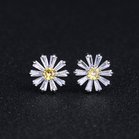 Daisy Stud Earrings in Cubic Zirconia & Sterling Silver by HitMyNeed